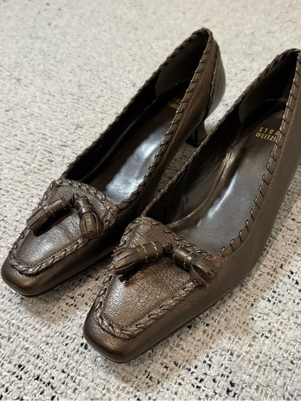 Stuart Weitzman Brown Leather Tassel Loafers Size 7.5